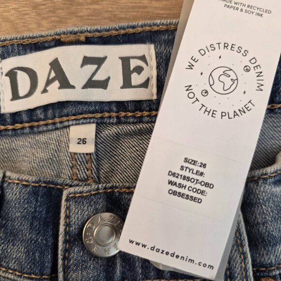 Daze Go Getter Jeans Distressed High Rise Flare Leg New Blue Size 26 - Picture 12 of 17